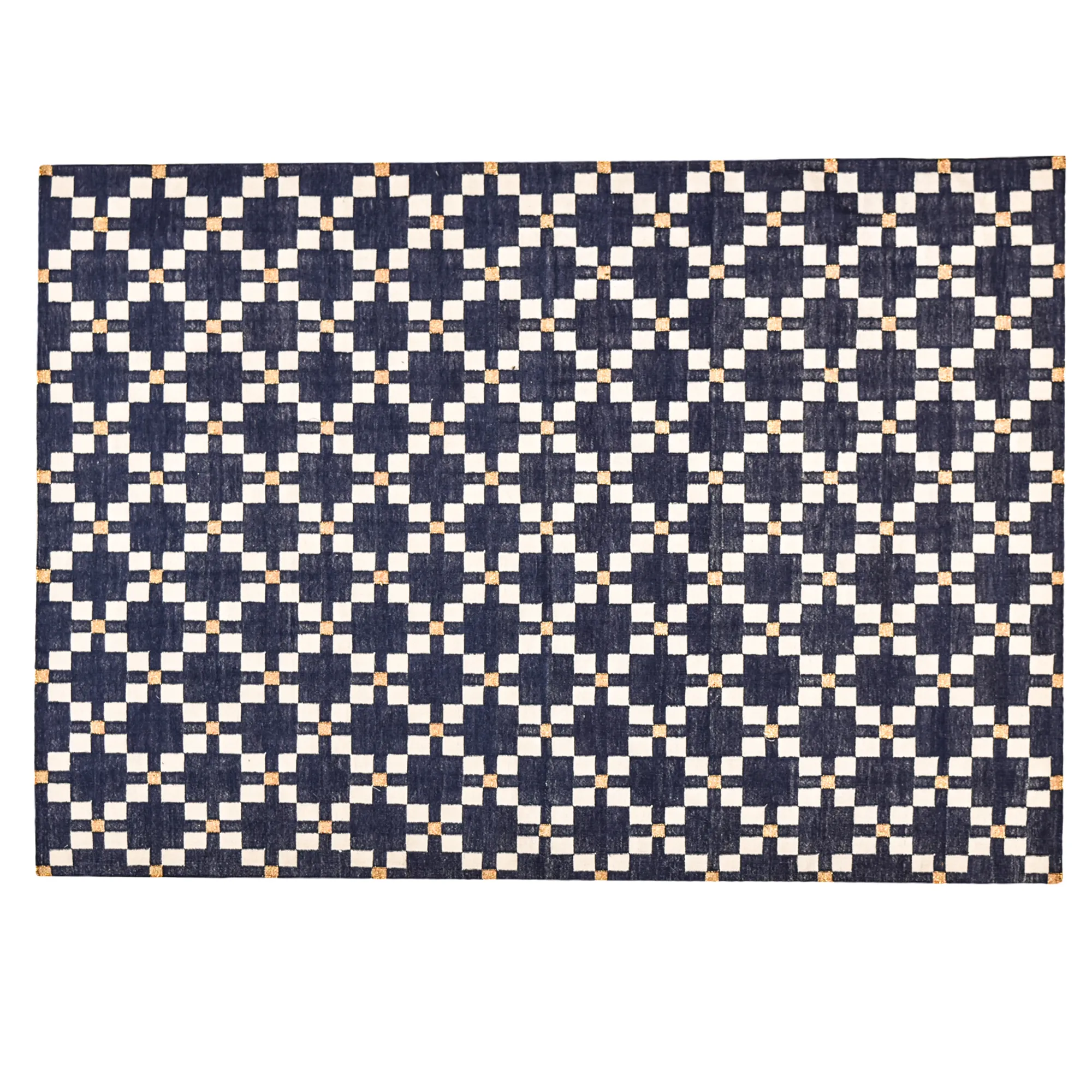 Cotton Woven Rug – Navy Blue & Ivory Paisley Trail (4 x 6 ft) - Image 2