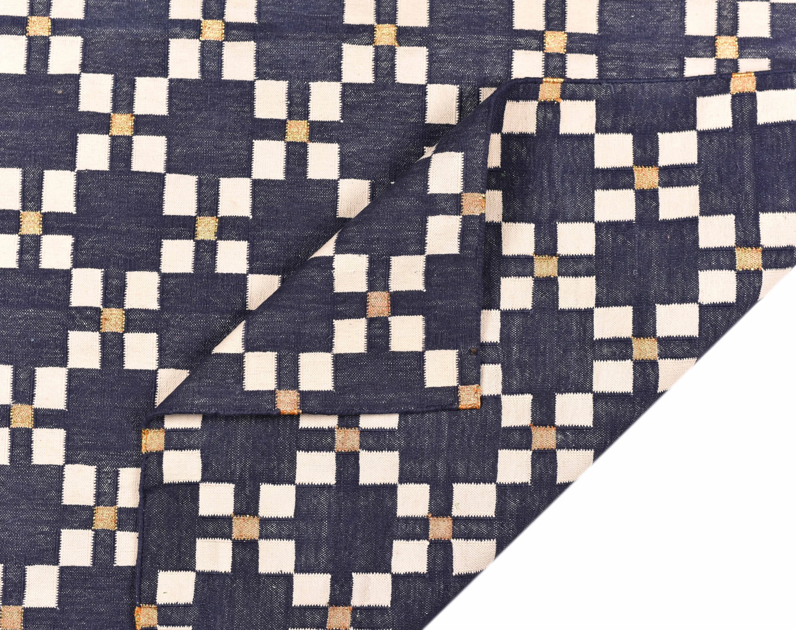 Cotton Woven Rug – Navy Blue & Ivory Paisley Trail (4 x 6 ft) - Image 4